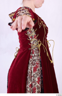  Photos Woman in Historical Dress 73 16th century red decorated dress upper body 0012.jpg